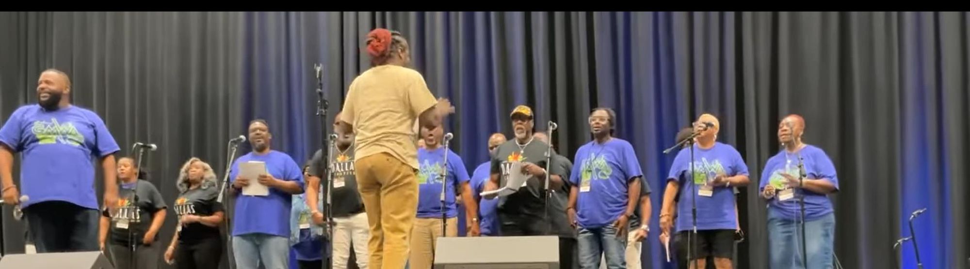 Dallas Chapter rehearsing in purple chapter t-shirts